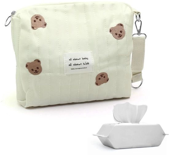 Borsa per bambino con tema orso - Portatile per viaggi - Grande capacità di stoccaggio - Tessuto in cotone ecologico - Tasca per bambino