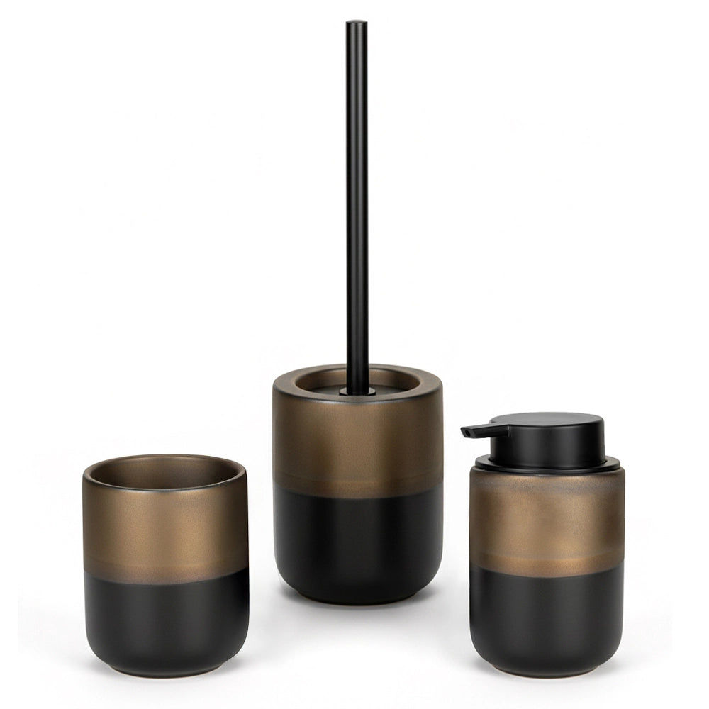 Set accessori bagno 3 pezzi nero opaco e bronzo in ceramica Teos