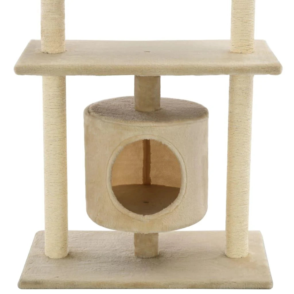 Tiragraffi albero per gatti cuccia per gatti peluche in sisal 95 cm beige 3702237