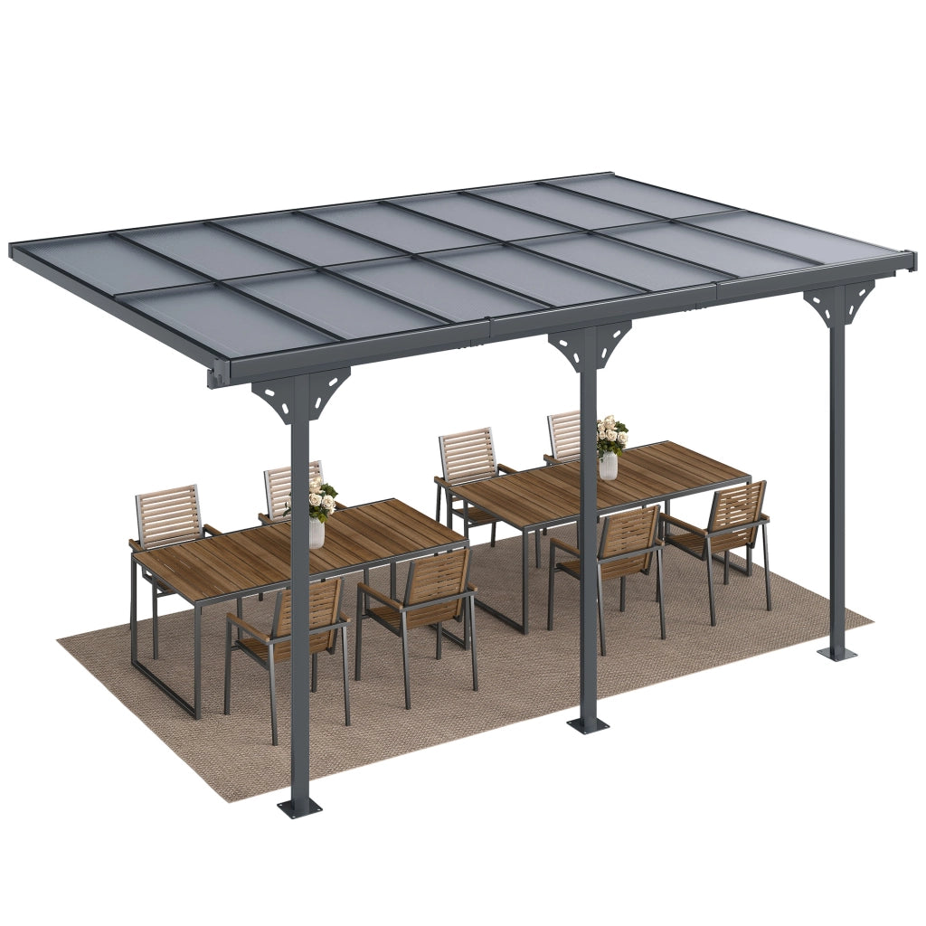 Pergola Addossata da Giardino ¨C zephmum ¨C Grigio Policarbonato Alluminio 440x300cm