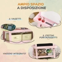 Lavagna per Bambini con Cavalletto 3 in 1, Rotolo di Carta e 2 Contenitori, in Legno, 59x48x118 cm, Rosa