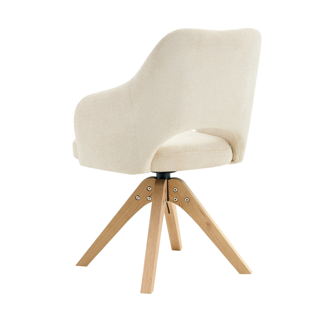 SEDIE GIREVOLI Set da 2 pezzi Tessuto strutturato Beige-Bianco e Legno massello