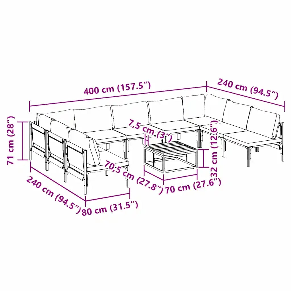 vidaXL Set Divano da Giardino 10 pcs Antracite Acciaio