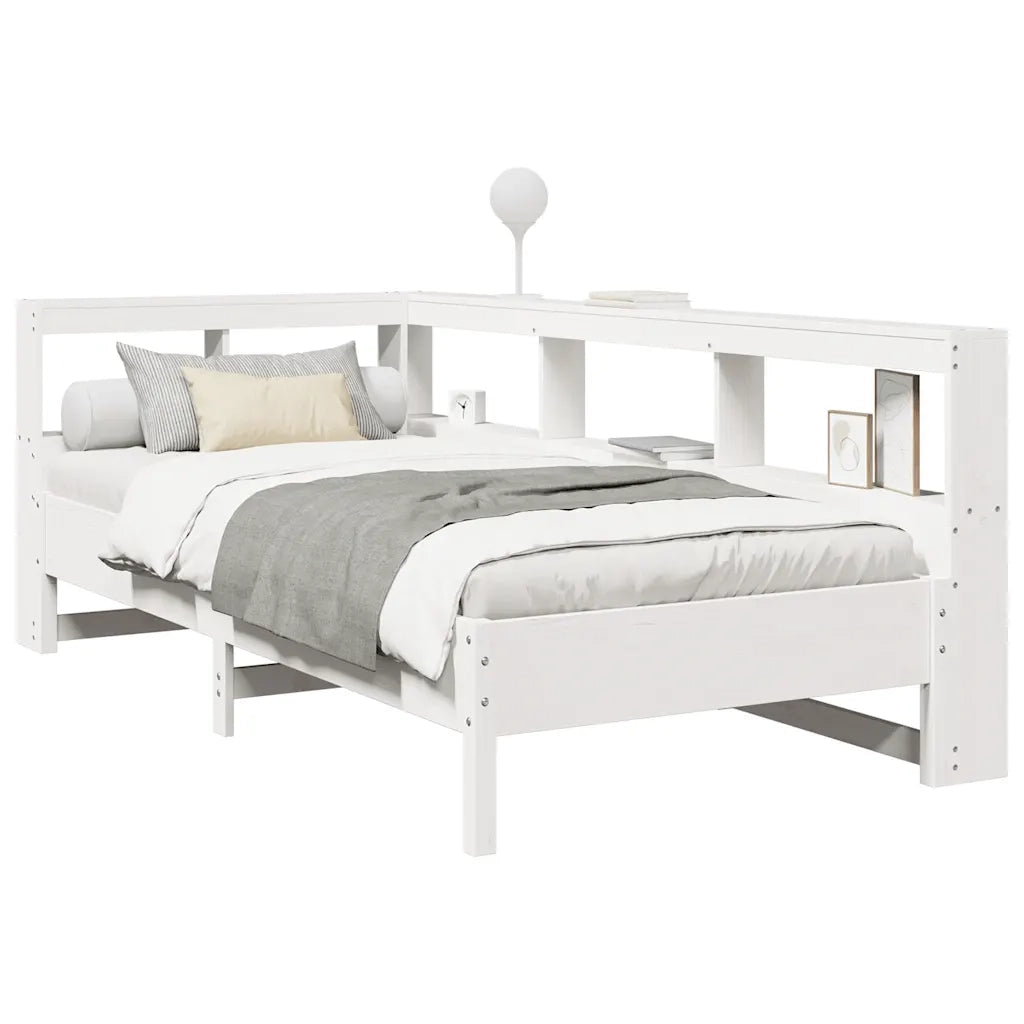 Letto Libreria senza Materasso-Struttura Letto con contenitore Bianco 90x190 cm Massello Pino 351206