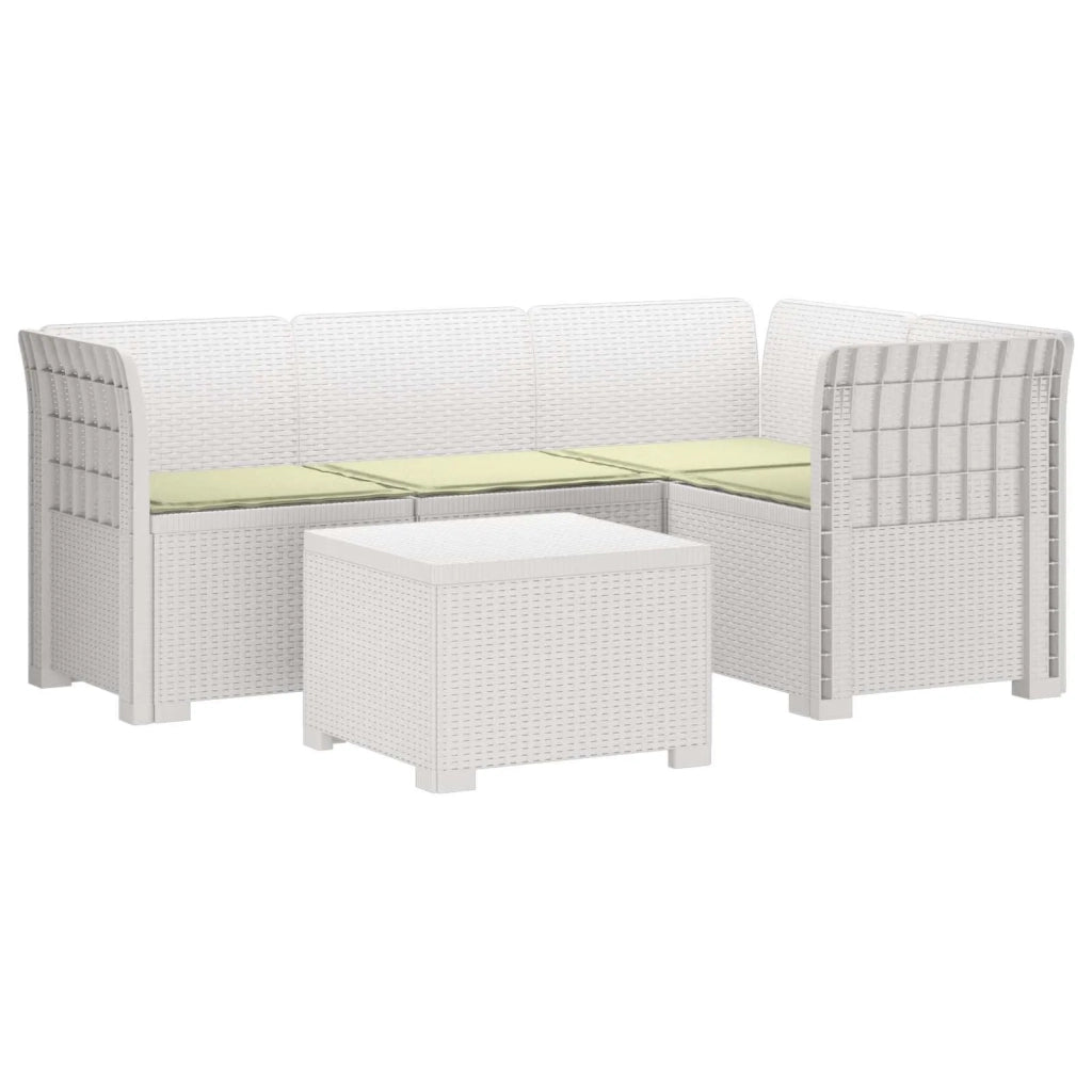 Divano da giardino 4 posti con cuscini aspetto rattan PP Bianco 3444006