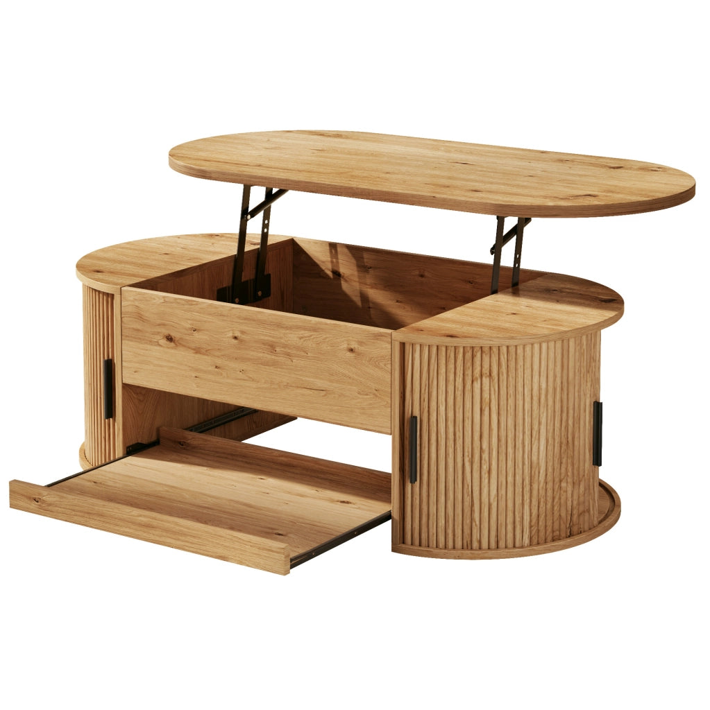 Tavolino elevabile 110x55x55 cm in MDF naturale con contenitore integrato