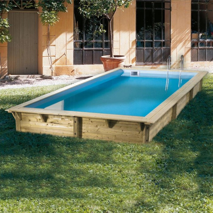 Piscina In Legno Rettangolare Northwood 650 - 6,50 X 3,50 H1,40 M - Liner Beige
