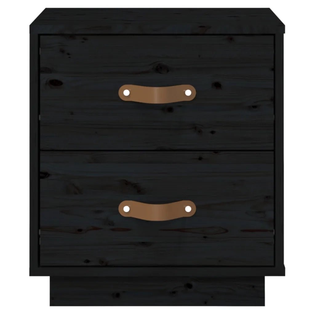 Set di 2 Comodini | Armadio da Notte | Mobiletto da notte Neri 40x34x45 cm in Legno Massello di Pino