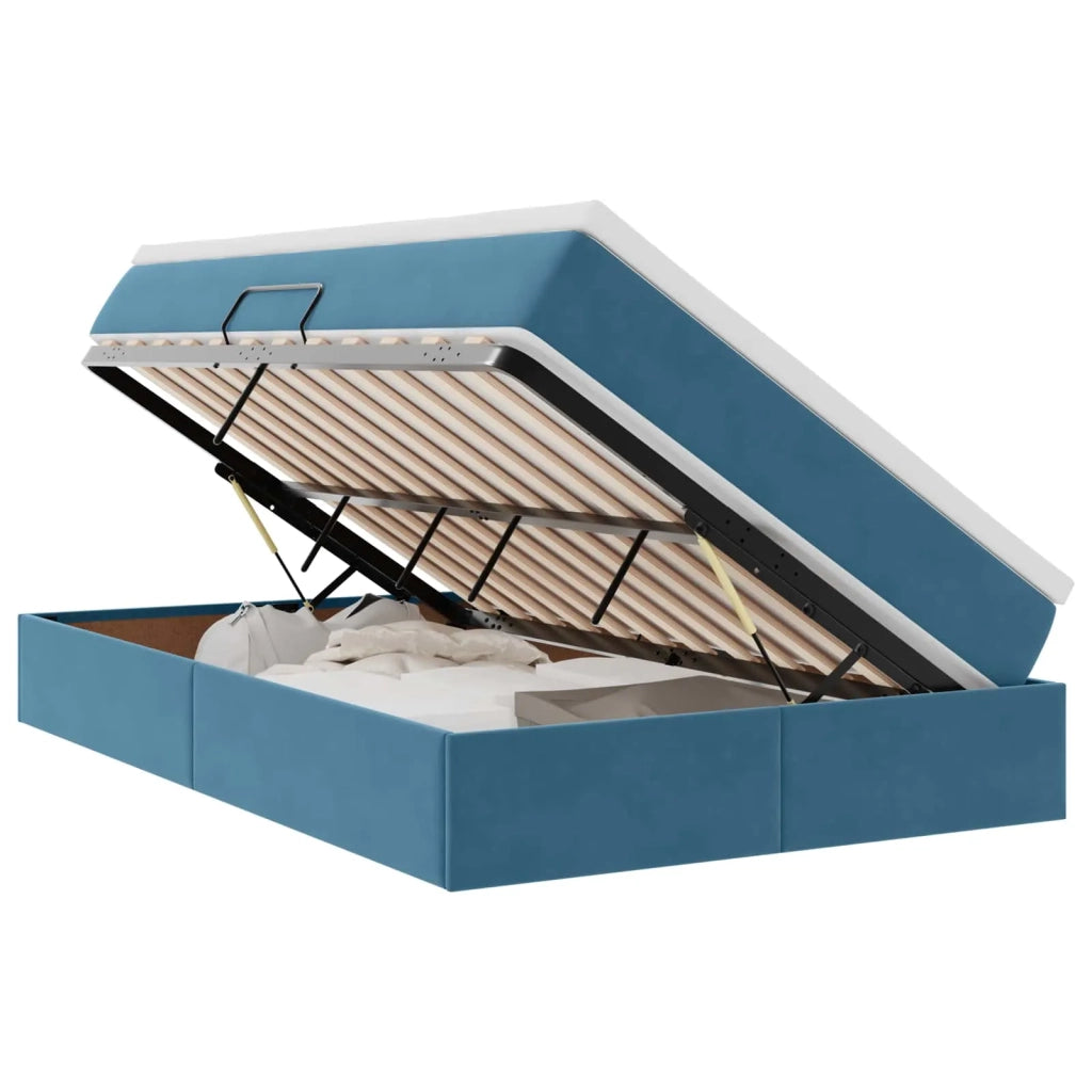 Letto con contenitore e materasso Blu 120 x 190 cm Velluto