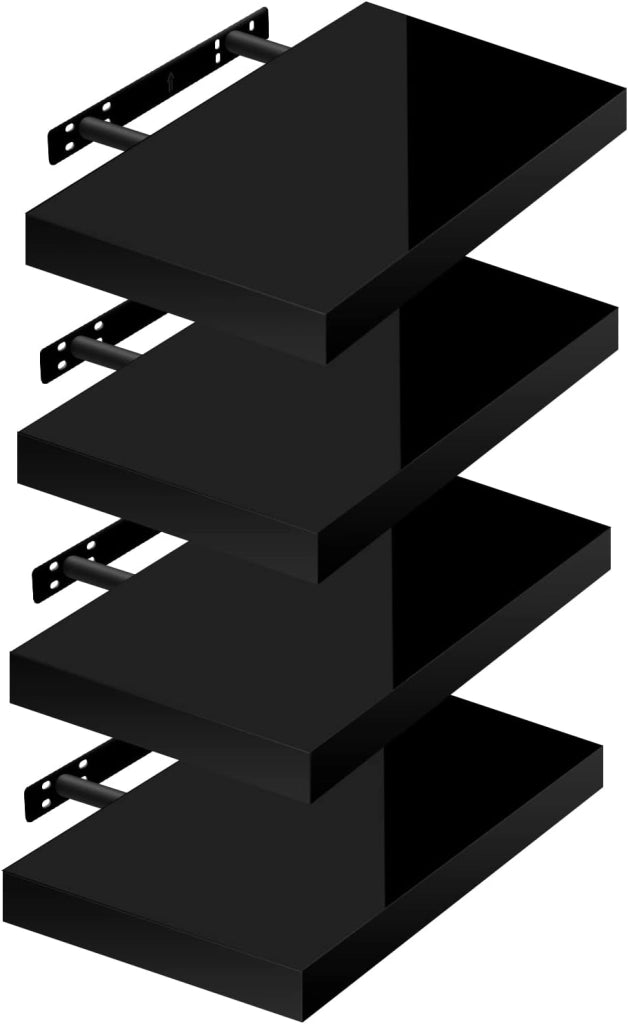 Mensola da Muro, Set di 4, Scaffale Sospeso da Parete Libreria Piccola per Soggiorno Cameretta Porta CD DVD, Pannello MDF 40x22,9x3,8cm, Nero, RG9476sz-4