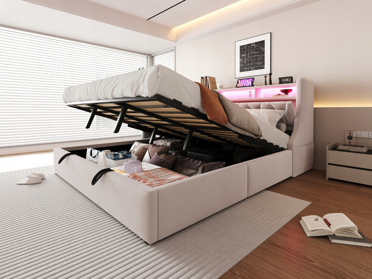 Letto imbottito matrimoniale - Xylo - 180x200 cm - Grigio - Base idraulica