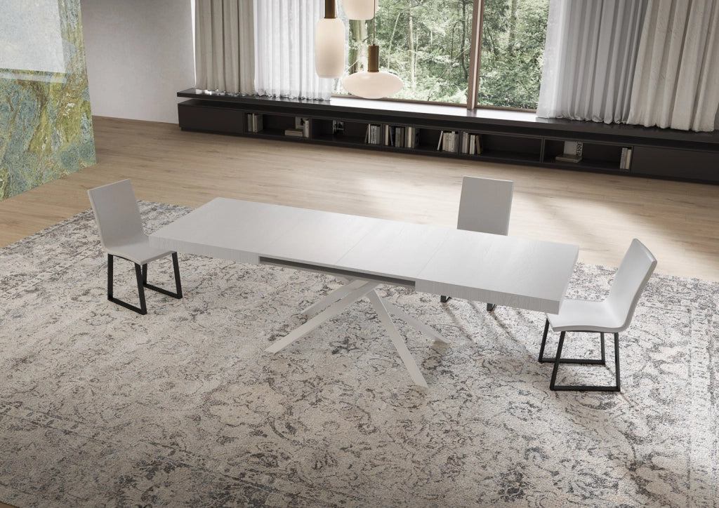 Tavolo Allungabile 160-420x90x74 cm Niket Bianco Frassino Gambe Bianche