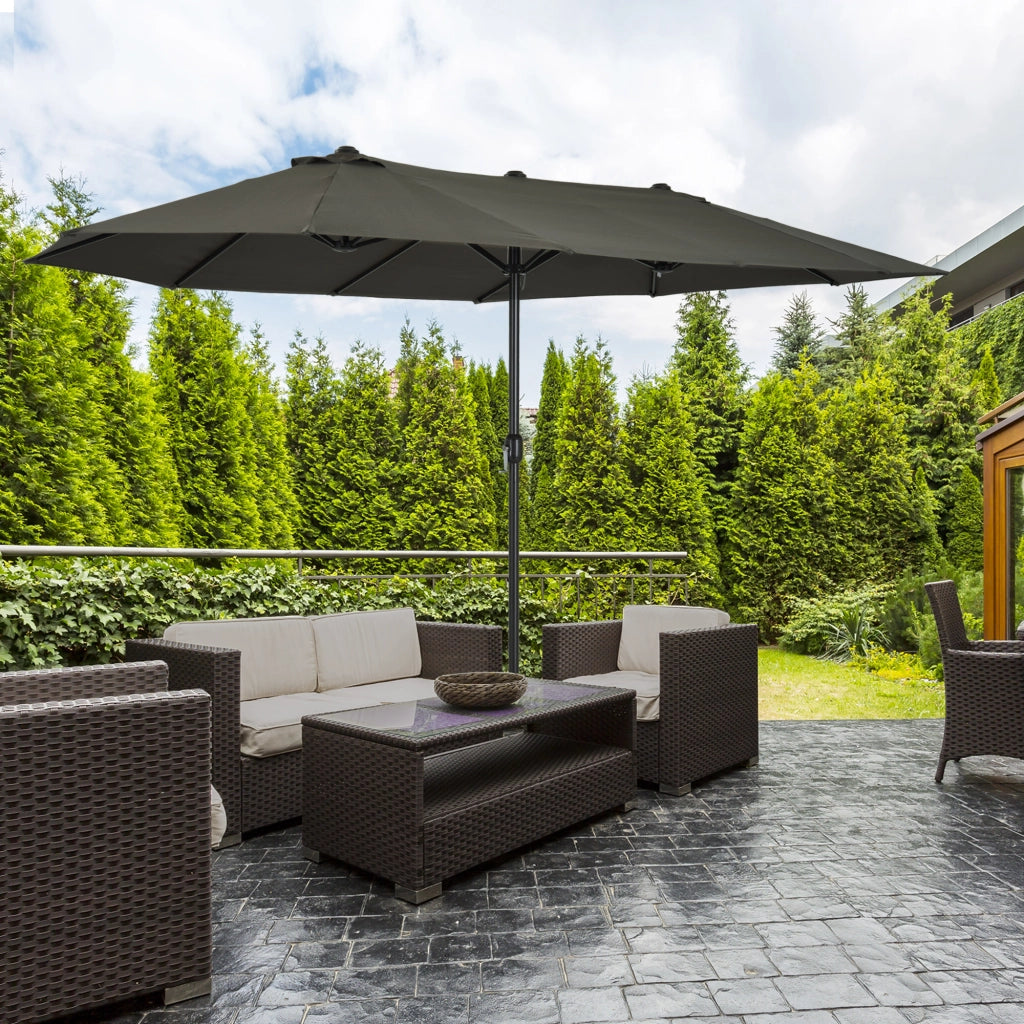 Ombrellone da balcone 455x265 cm con manovella, UV e vento ¨C zephmum ¨C Grigio