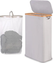 Asciugatrice 60 litri - Organizzatore di vasca da bagno pieghevole - Borsa interna rimovibile - Manubrio in bambù - Colorazione chiaro grigio