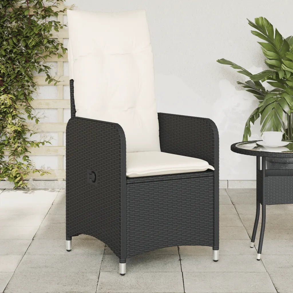 Sedia Reclinabile da Giardino | Sedie da Esterno con Cuscini Nera in Polyrattan