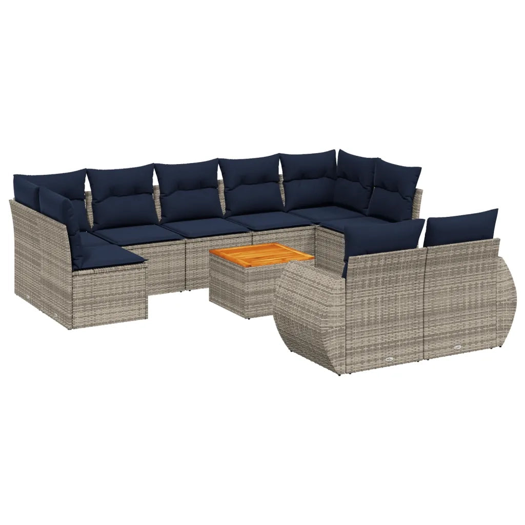 Set Divani da Giardino 10 pz con Cuscini Grigio in Polyrattan 3225158