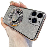 Coprimessa in pelle shockresistente per iPhone 25 Pro Max - Copertura luccicante in vetro - Supporto magnetico per anello - Ricarica wireless - Flessibile e morbido - Coprimessa per smartphone