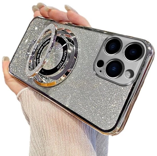 Coprimessa in pelle shockresistente per iPhone 25 Pro Max - Copertura luccicante in vetro - Supporto magnetico per anello - Ricarica wireless - Flessibile e morbido - Coprimessa per smartphone