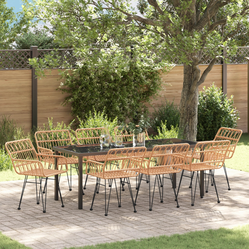 Set da Pranzo da Giardino 9 Pezzi Marrone in Polyrattan