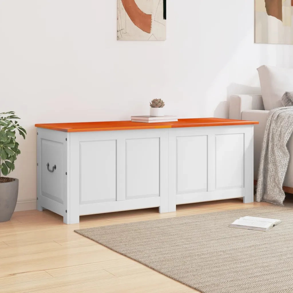 Cassapanca con Coperchio Marrone e Bianco Legno Massello Acacia CFW9625597
