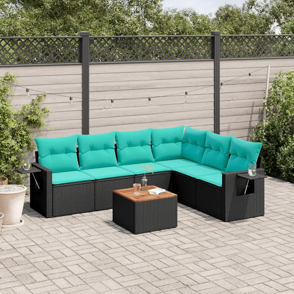 Set Divani da Giardino 7 pz con Cuscini Nero in Polyrattan 3224580