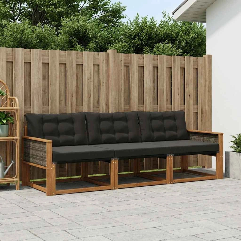 Set di divani da esterno 3 pz Naturale e Nero 3381212