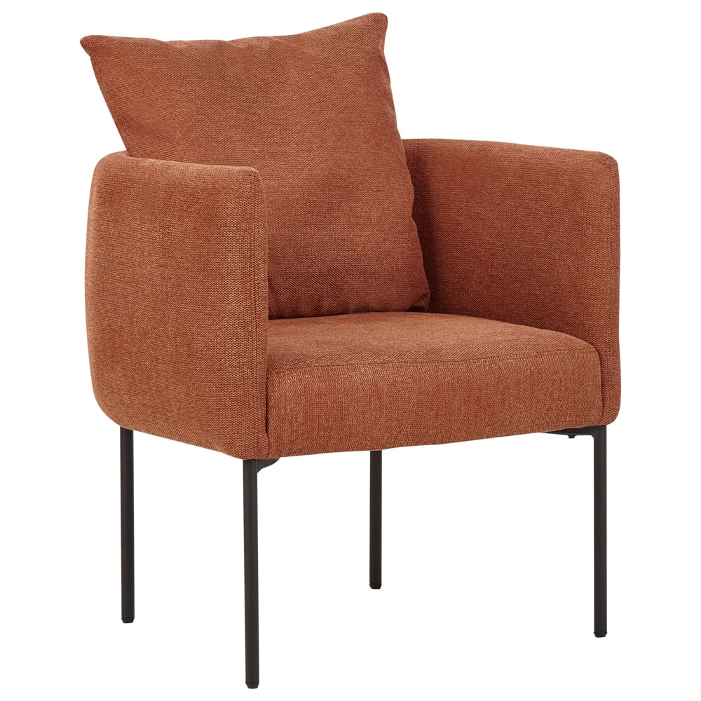 Poltrona in lino sintetico arancione con cuscino gambe in ferro nero stile retrò elegante