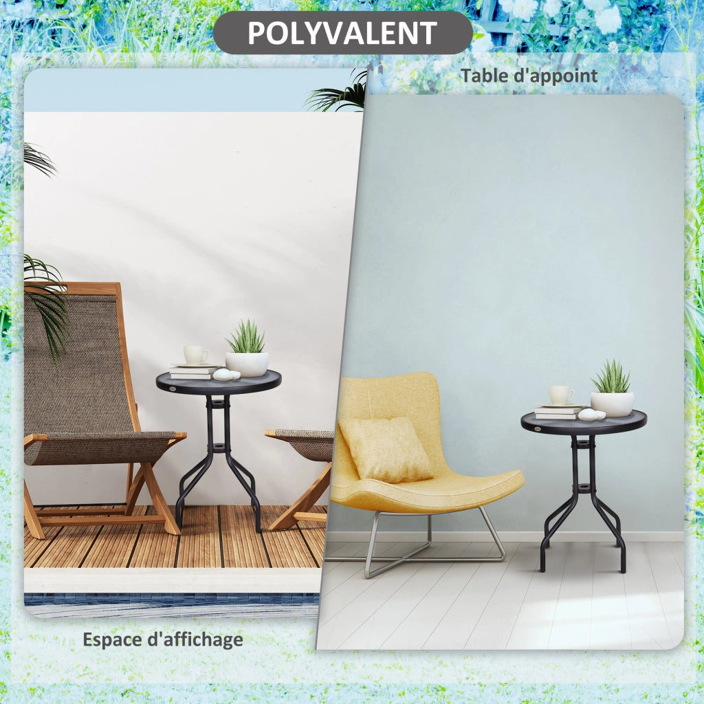 Tavolo da giardino rotondo ¨C zephmum ¨C nero, metallo, vetro temperato, ?60x70 cm