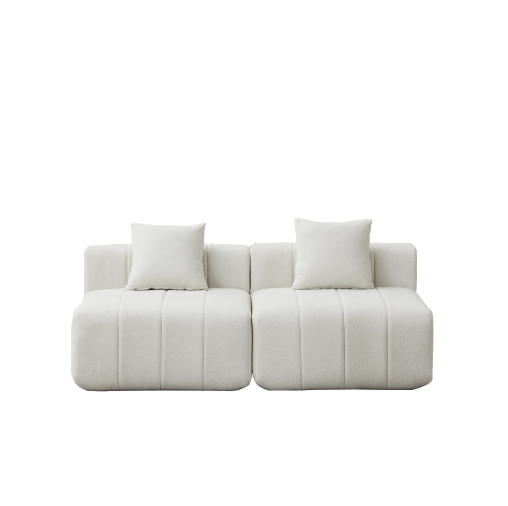 Divano modulare in ciniglia beige a 2 moduli