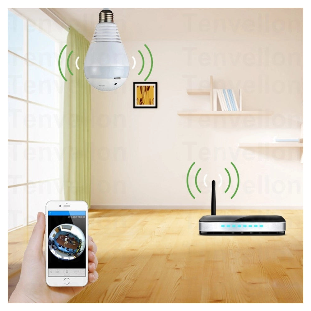 Trade Shop - Telecamera Ip Wifi Lampadina Led Occhio Camera Nascosta Spia E27 180° Panoramica -
