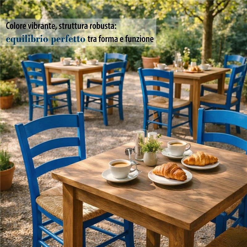 SET 2 SEDIE PAESANA IN LEGNO CON SEDUTA IN PAGLIA E SCHIENALE ALTO 42X40X87H CM COLORE BLU