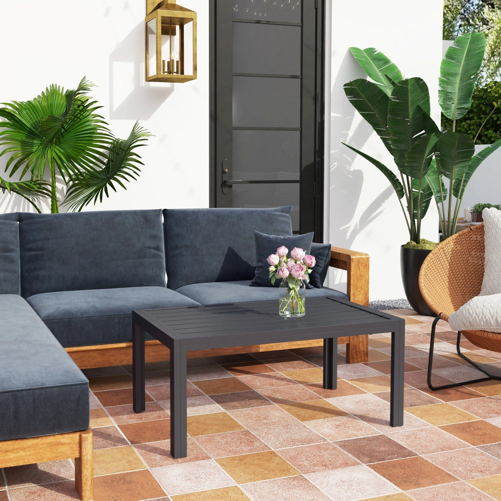 Tavolino da giardino rettangolare ¨C zephmum ¨C 101.5x61x46 cm, grigio, acciaio, legno