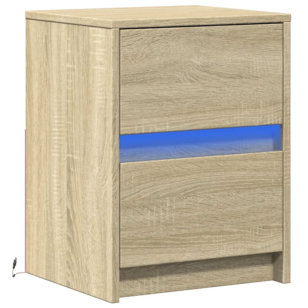 Comodino con Luci LED Rovere Sonoma in Legno Multistrato