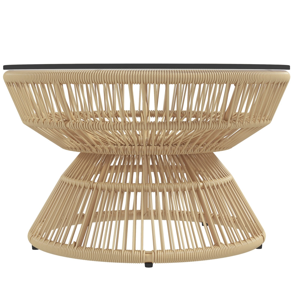Tavolino da giardino rotondo ¨C Zephmum ¨C Poly rattan, vetro temperato, ?60x37 cm