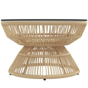 Tavolino da giardino rotondo ¨C Zephmum ¨C Poly rattan, vetro temperato, ?60x37 cm
