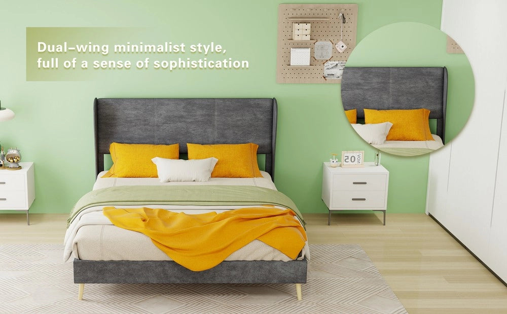 Letto Imbottito con Testiera Morbida ¨C MINIMAL ¨C Grigio, 140x200, con Materasso