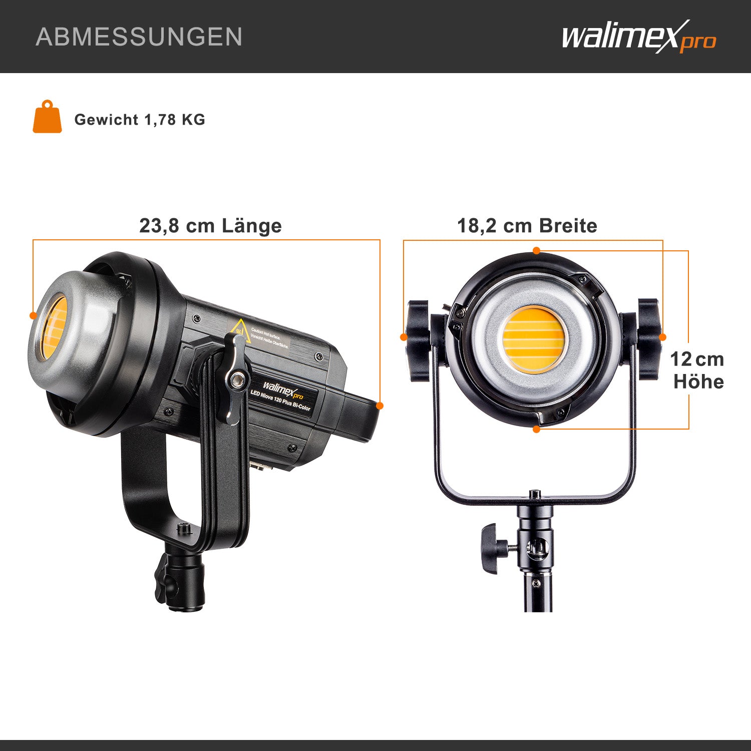 Niova 120 Plus Luce video LED dimmerabile Bi-Color con riflettore I Luce da studio con tecnologia COB LED I 5600 K, CRI=95 I Luminosità regolabile dal 10 al 100%.