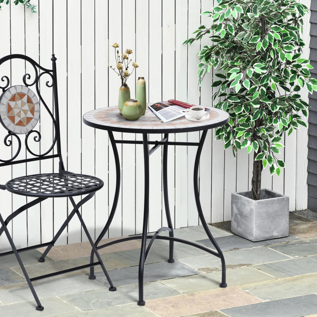 Tavolo da giardino rotondo ¨C Minimal ¨C arancione/bianco/metallo ?60xH71