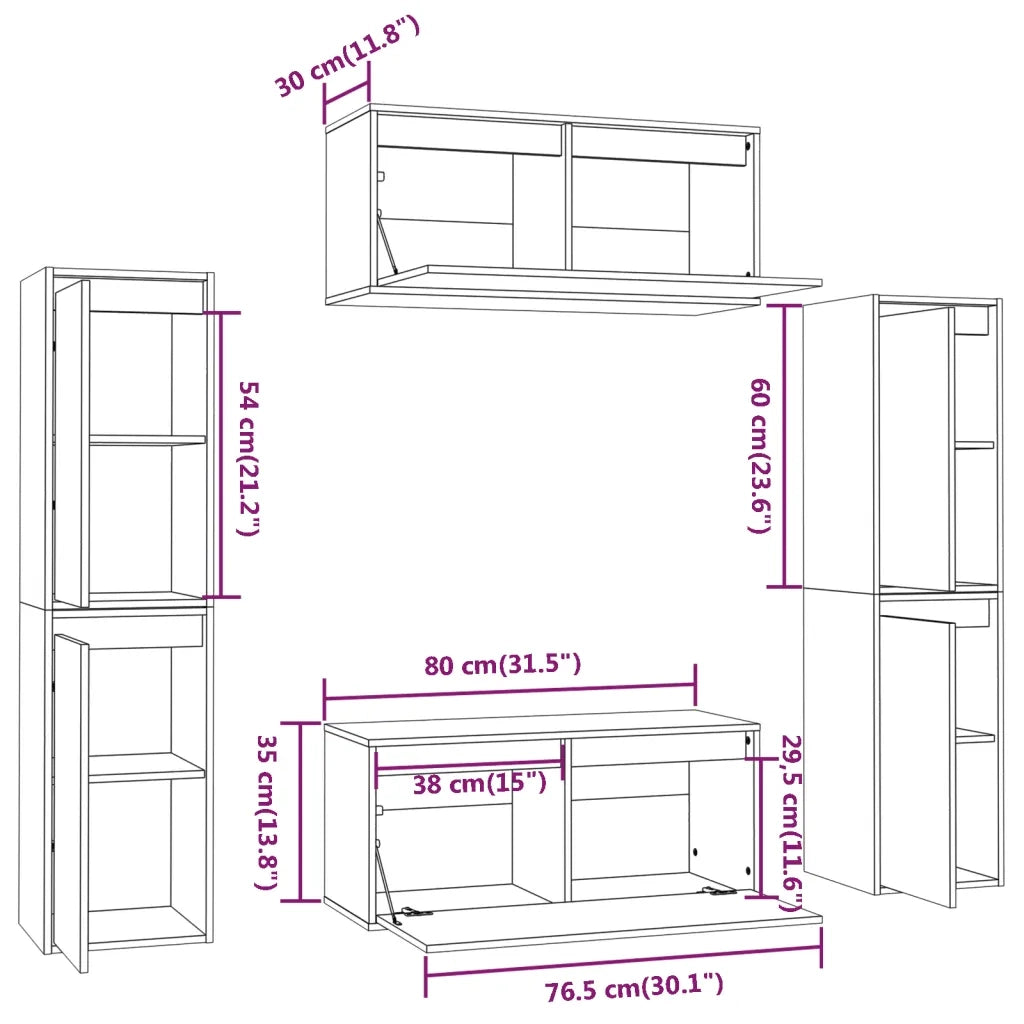 Mobili Porta TV 6 pz in Legno Massello di Pino 3100264