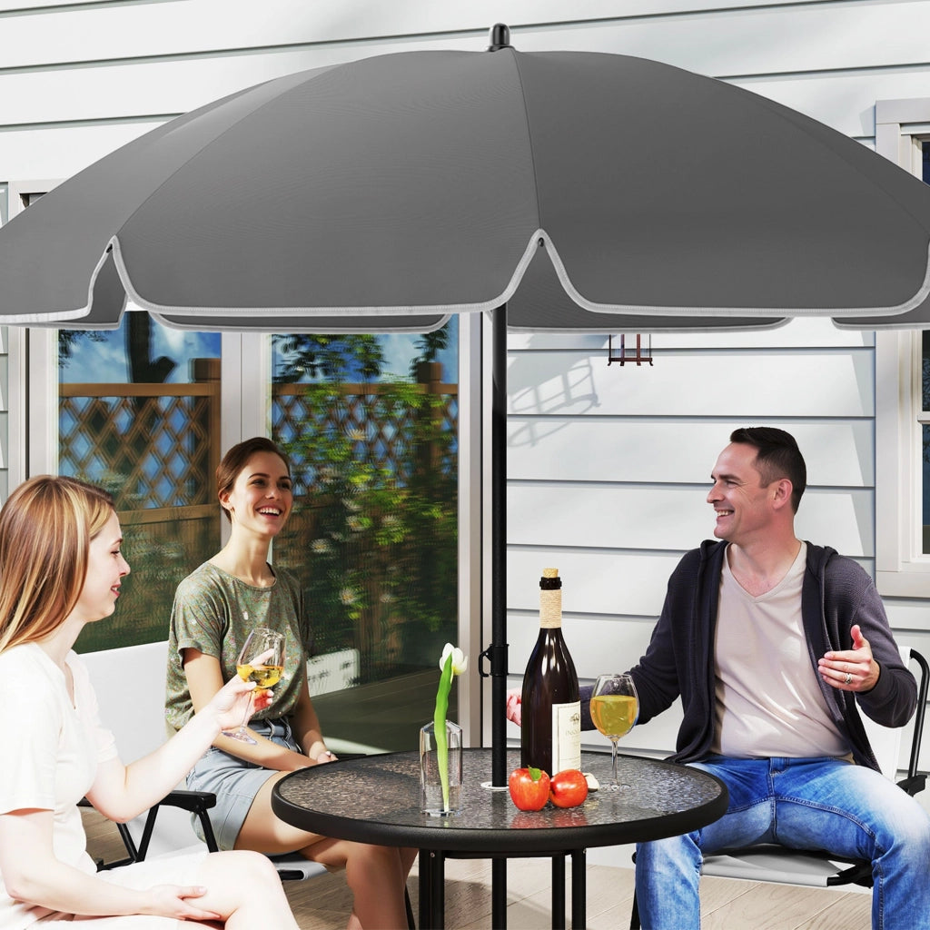 Set da Giardino 6 Pezzi con 4 Sedie Pieghevoli Ombrellone e Tavolo Rotondo  Crema Grigio e Nero