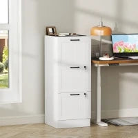 Mobiletto scrivania in legno con 3 cassetti, serratura e guide regolabili, 40 x 40 x 101 cm, Bianco