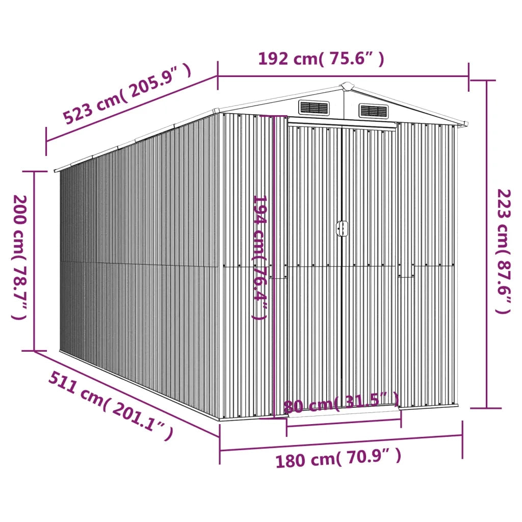 Capanno da Giardino Marrone Scuro 192x523x223cm Acciaio Zincato 3147464