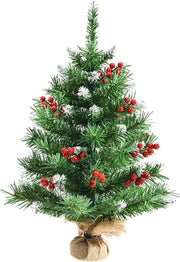 Mini Albero di Natale 60/90 cm, Albero di Natale Piccolo con Rami in PVC,12/15 Grappoli di Bacche Rosse, per Casa, Ufficio e Negozio (60 CM)