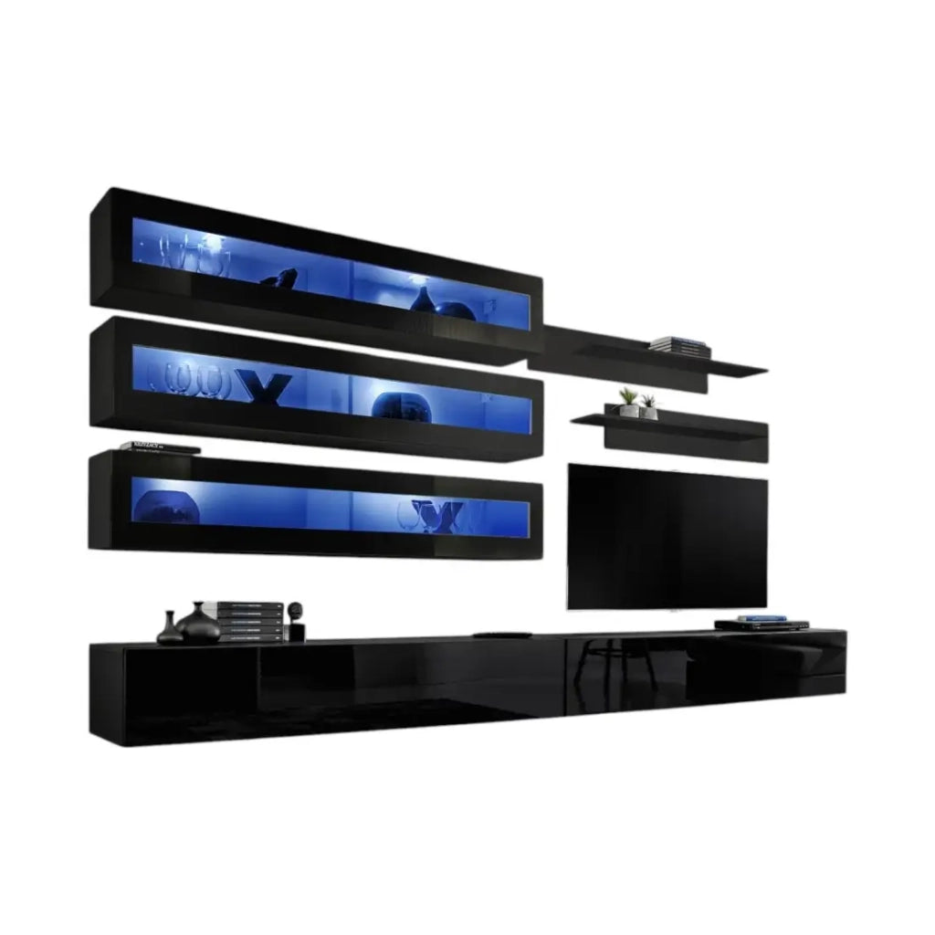 Set di mobili sospesi con LED della collezione FLY J2. Colore nero.