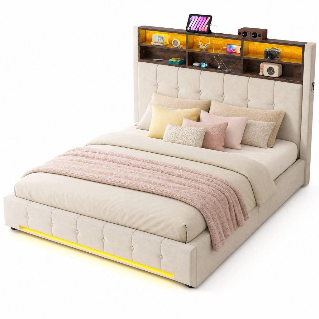 Letto Contenitore 180x200 cm; Letto Matrimoniale con LED; USB-C e vani testiera