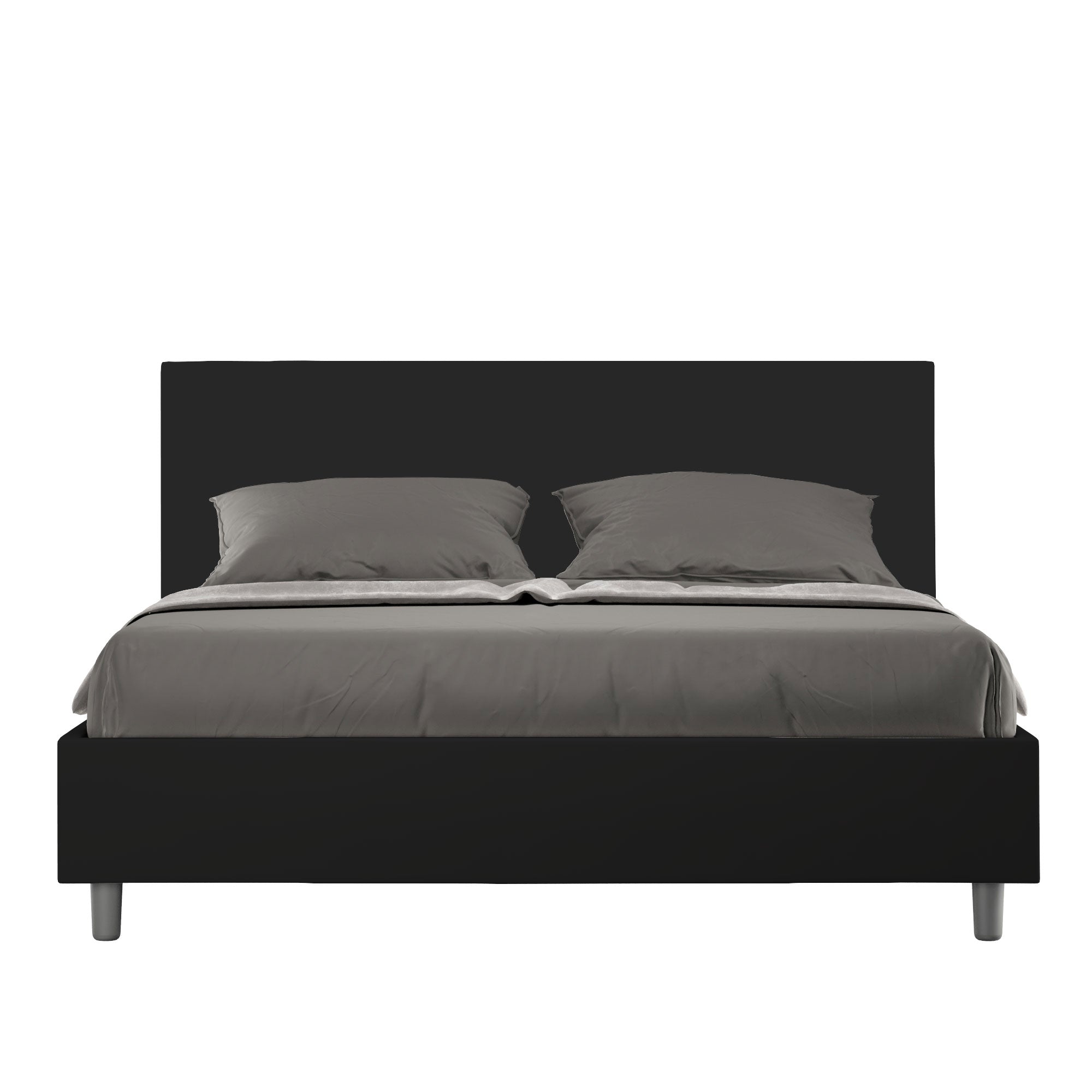 Letto Matrimoniale 160x200 cm con Rete e Contenitore Senza Testata Imbottito in Similpelle Adele Nero