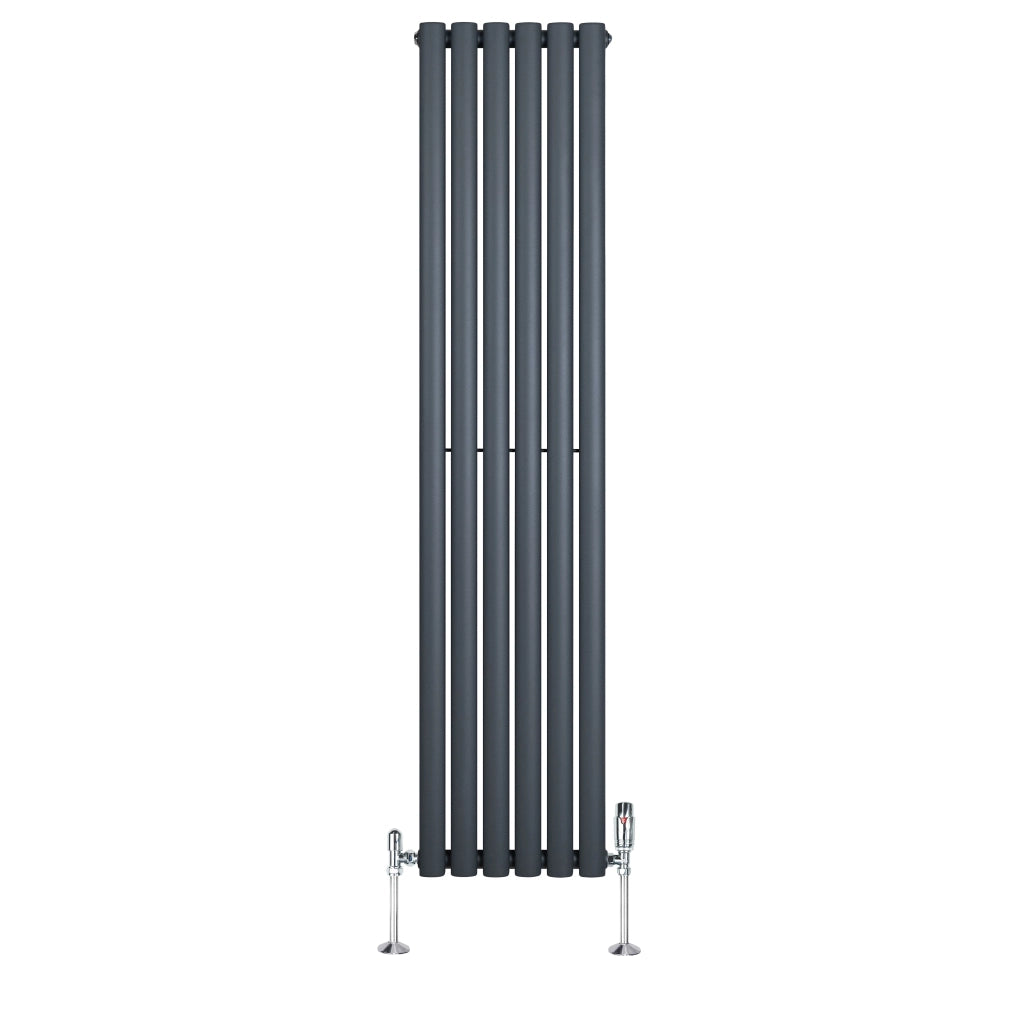 Radiatore Verticale Ovale 1600x360mm Grigio Antracite con Valvole TRV