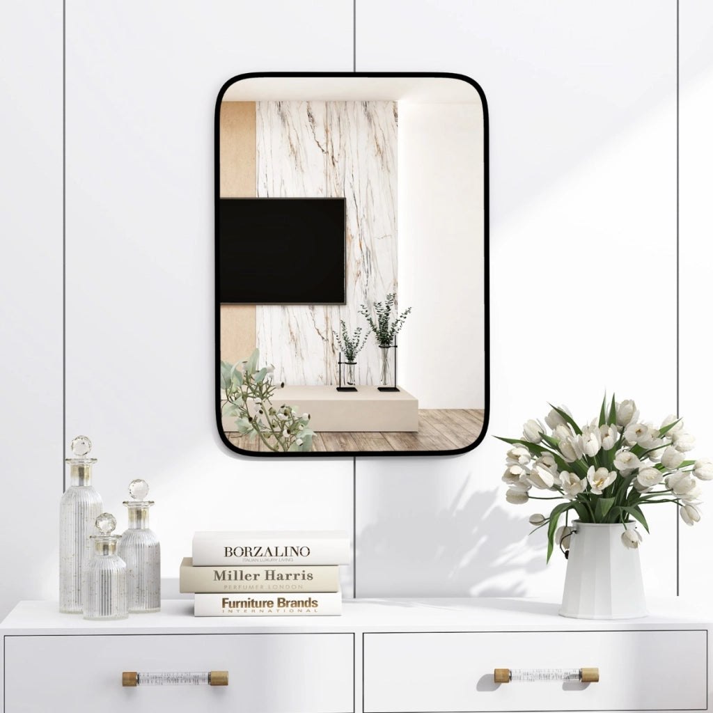Specchio da bagno rettangolare 70x50cm con pellicola antifrantumazione viti di espansione, Specchio in alluminio-Specchi da parete