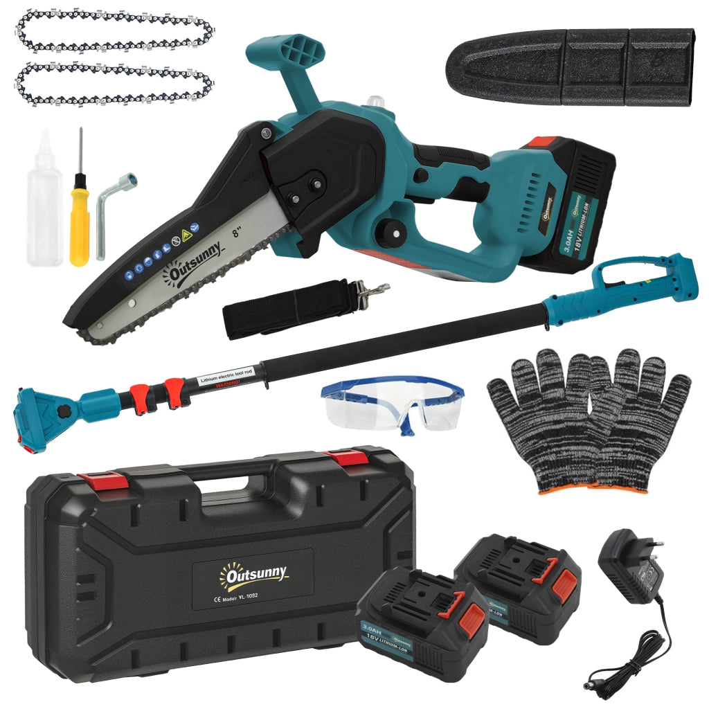 Motosega a Batteria Mini 8 Pollici ¨C Xylo ¨C 6000mAh 580W Potatore Telescopico Blu Senza Fili