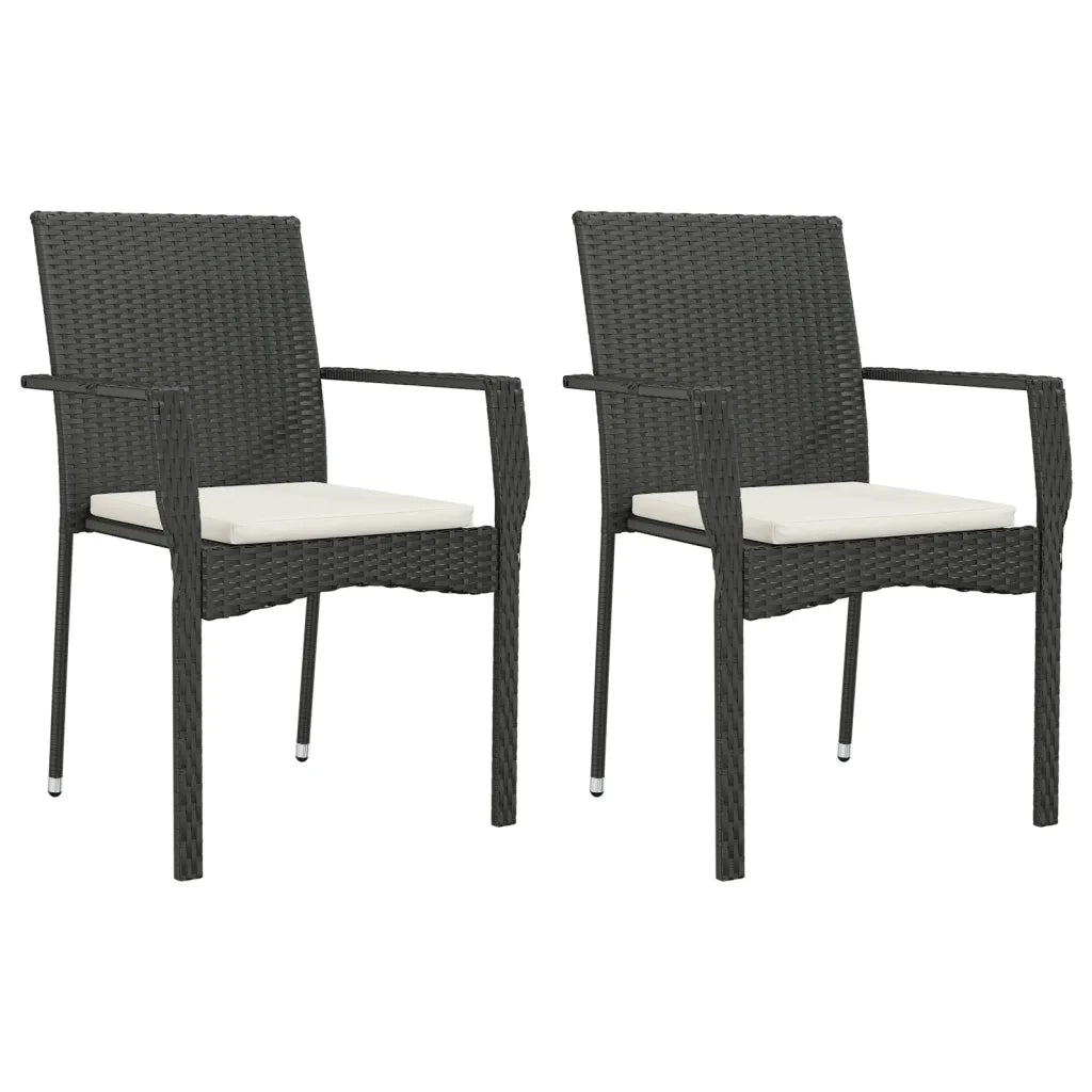Set da Pranzo da Giardino 7 pz Nero con Cuscini in Polyrattan